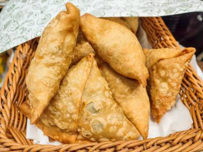 traditional fried indian samosa dish at glasgow scotland england UK